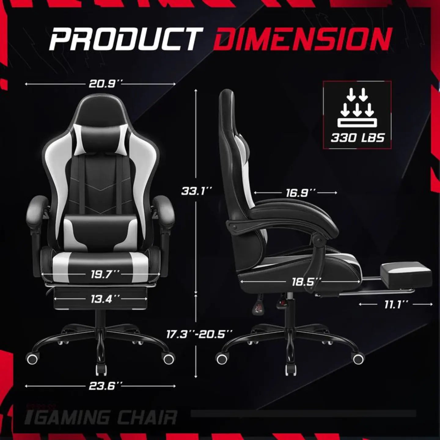 RGB Gaming Chair with Massage and LED Lights Ergonomic Computer Chair with Footrest E-sports Chair